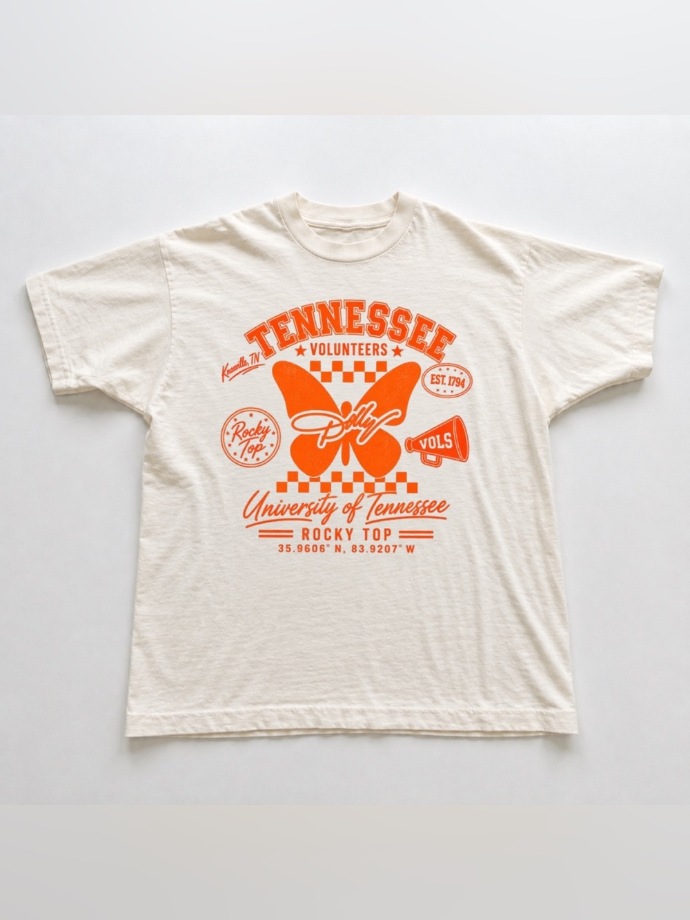 Off White Tee with Bright Orange Tennessee Graphic